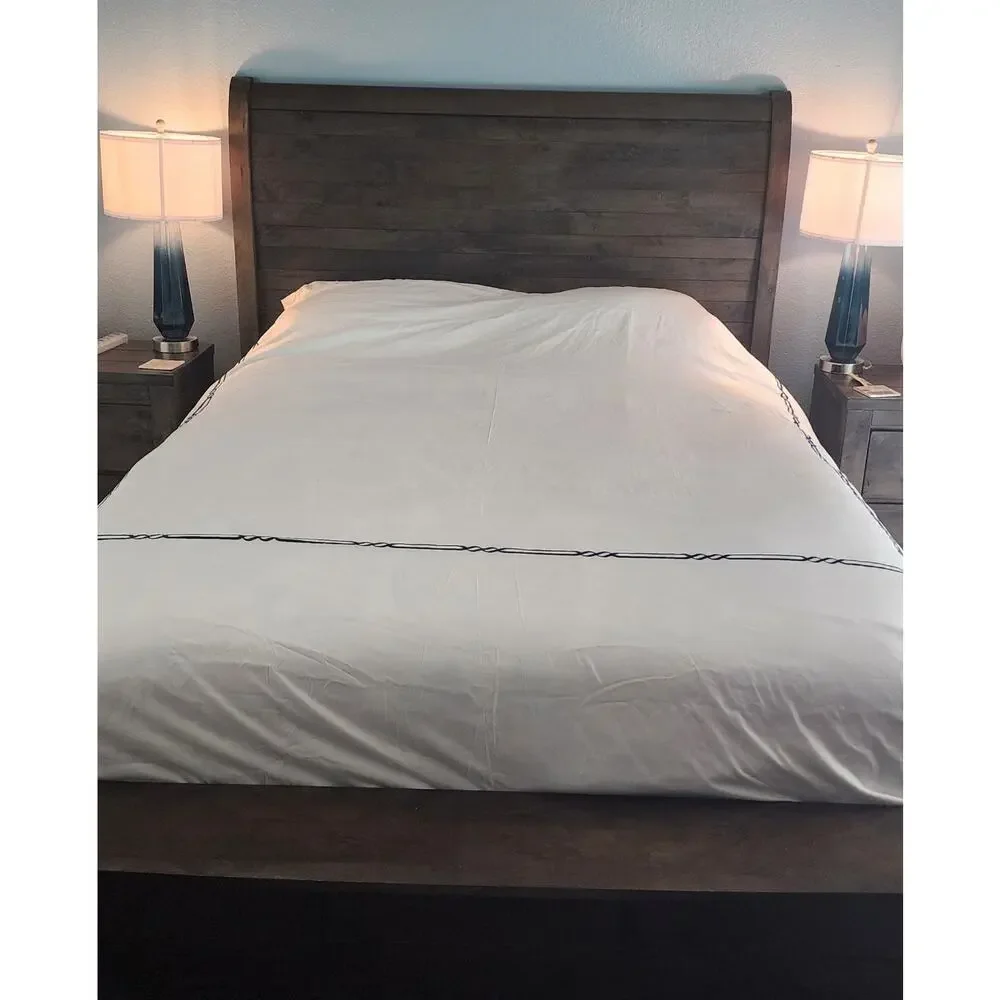 Frette Frame White Navy Embroidery Cotton King Duvet New